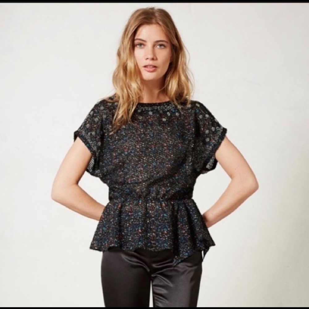 Anthropologie- beaded Isani confetti peplum top xs